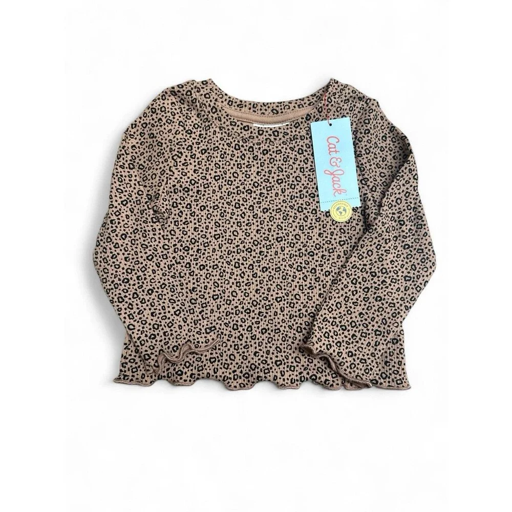 NWT Cat & Jack Girls 18mo. Leopard Long Sleeve Top & Maroon Sweatpants Outfit
